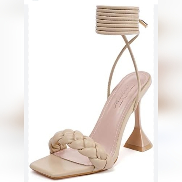 Mostrin Tan Heels Curve Nude Open Toe Quilted Pyramid Heels Size 40 - Picture 1 of 11